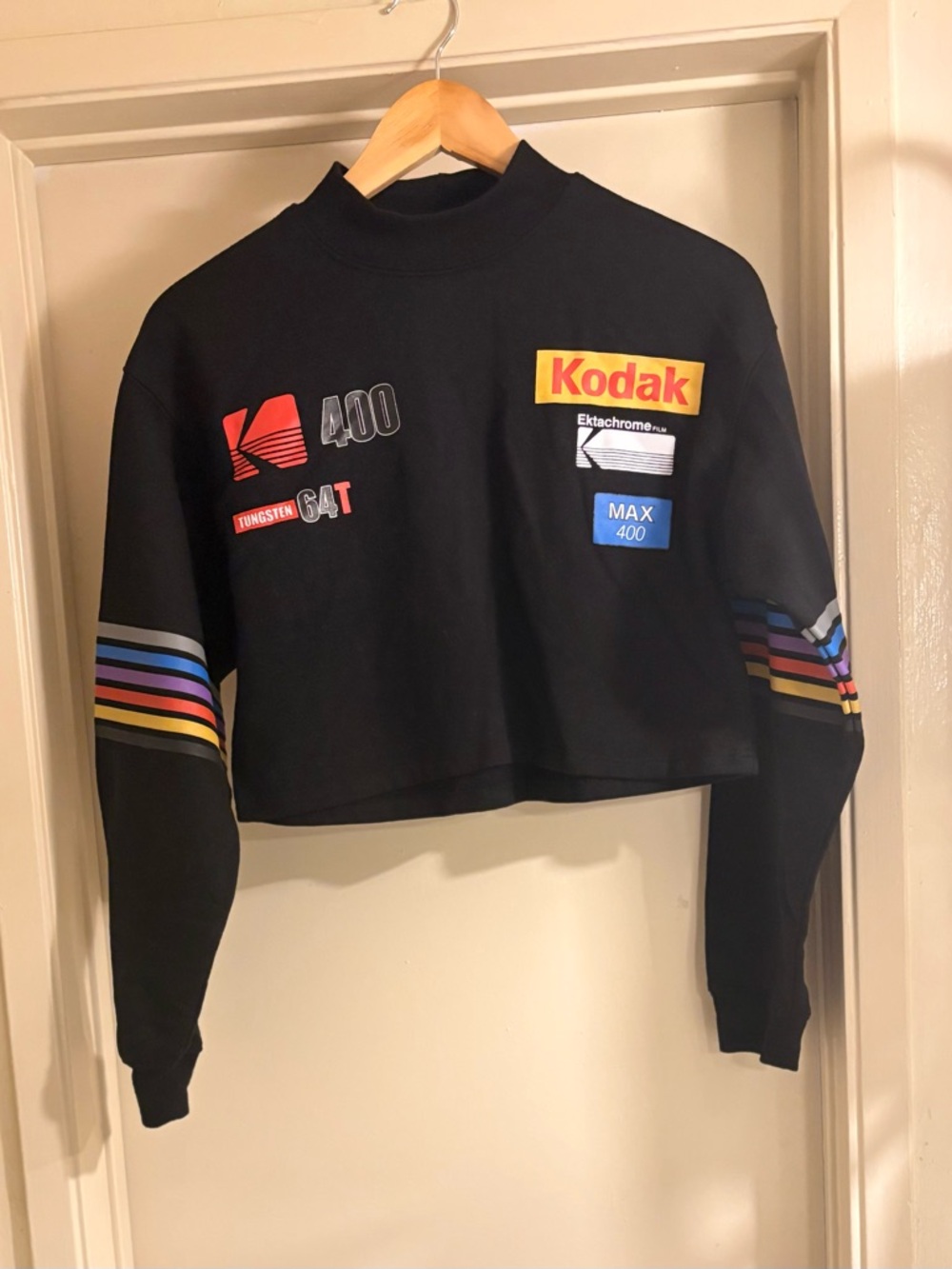 Kodak Black Cropped Crewneck with Multicolor Sleeve Stripes - Picture 7 of 7